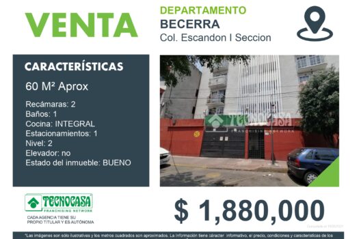 Departamento en Renta en la excelente colonia Escandón Primera Sección.